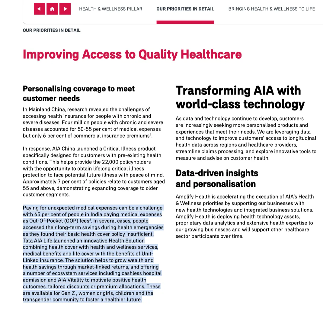 Page 12, Health and Wellness subsection, AIA Group 2023 ESG Report