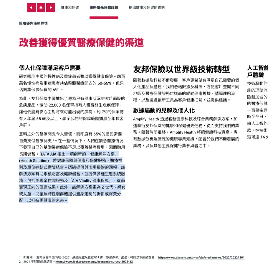 友邦保險集團 2023 年環境、社會及管治報告 - 健康和保健分節報告 第 12 頁