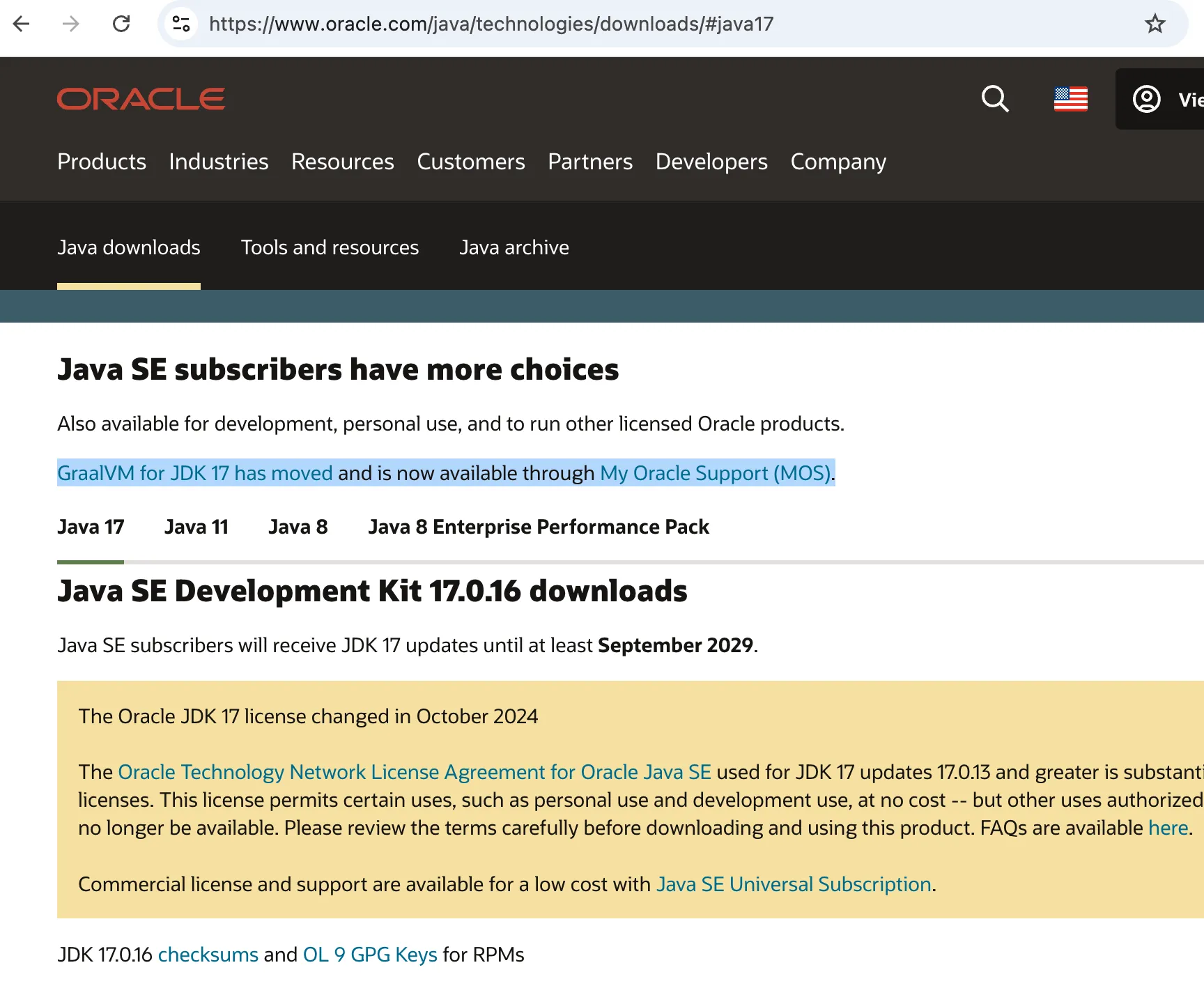 GraalVM for JDK 17 is available from My Oracle Support