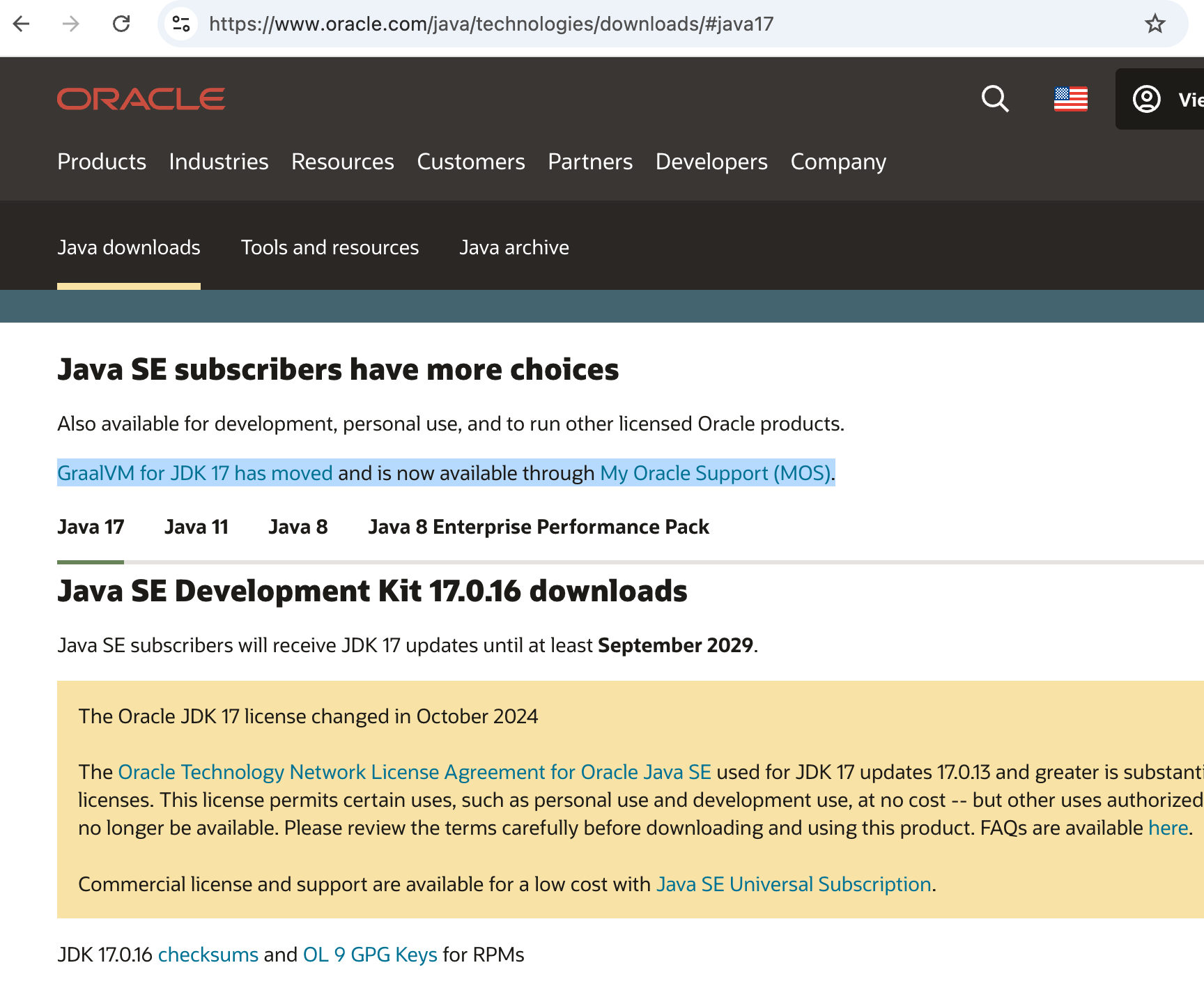 GraalVM for JDK 17 is available from My Oracle Support
